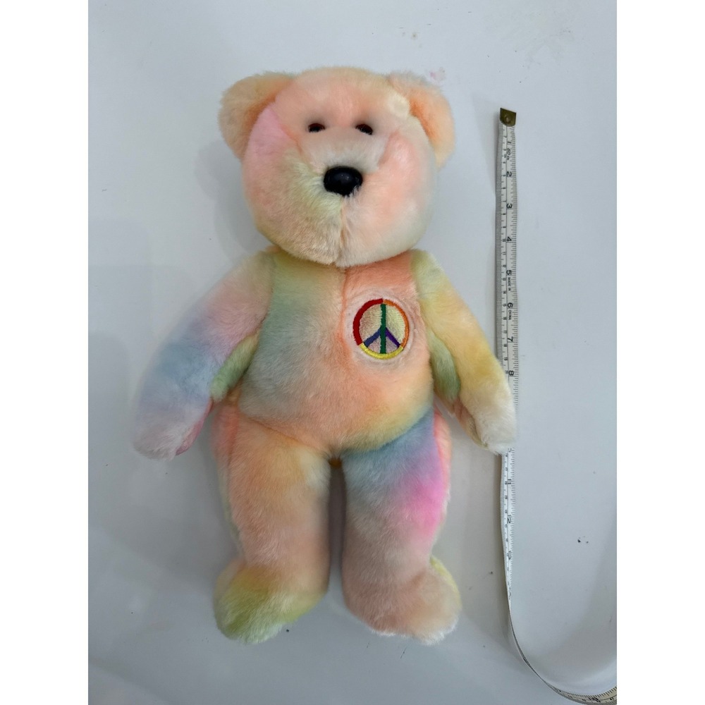 TY Beanie Baby Large Peace Buddy Bear‎ Plush Stuffed Toy Rainbow Pastel Vintage